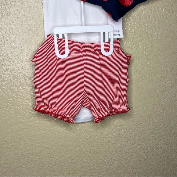 Carter's Red white & Cute Onesie Strawberry Shirt & Striped Shorts 3pc set 24M - Picture 3 of 8